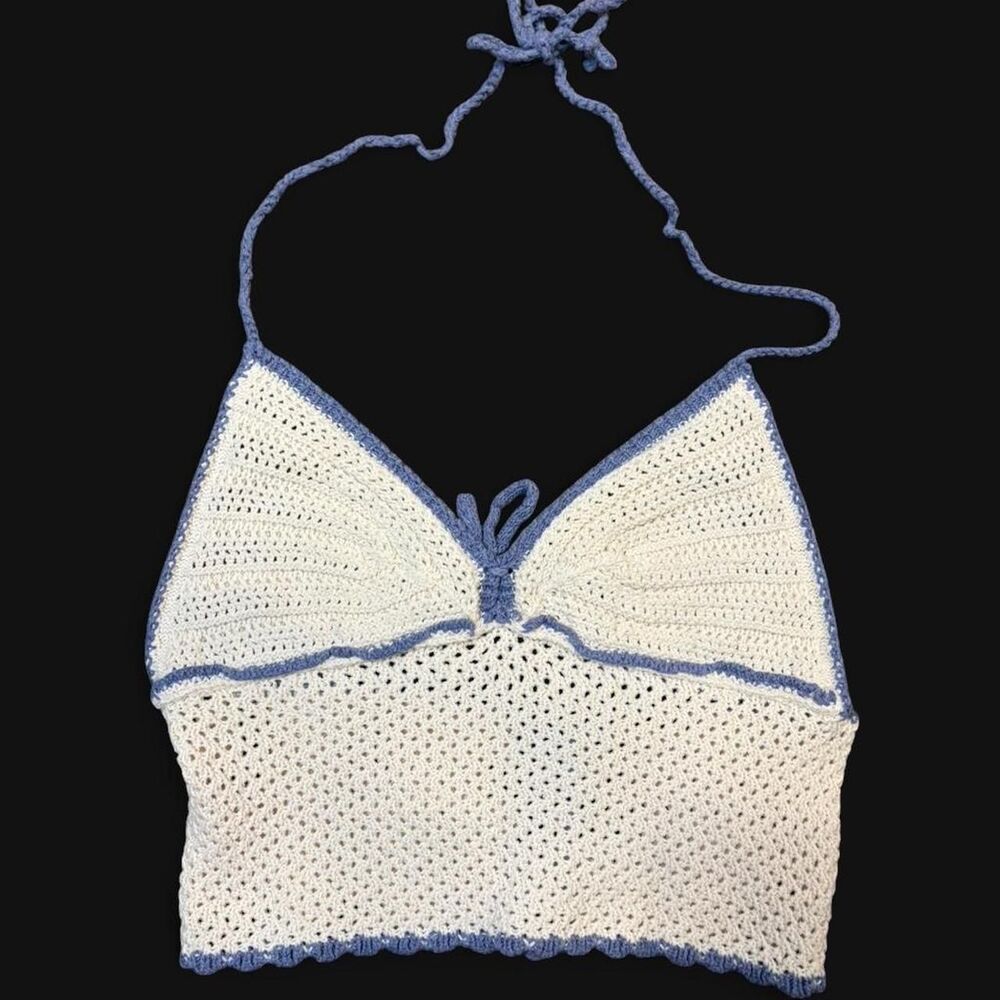 Romwe Women's White and Blue Vest